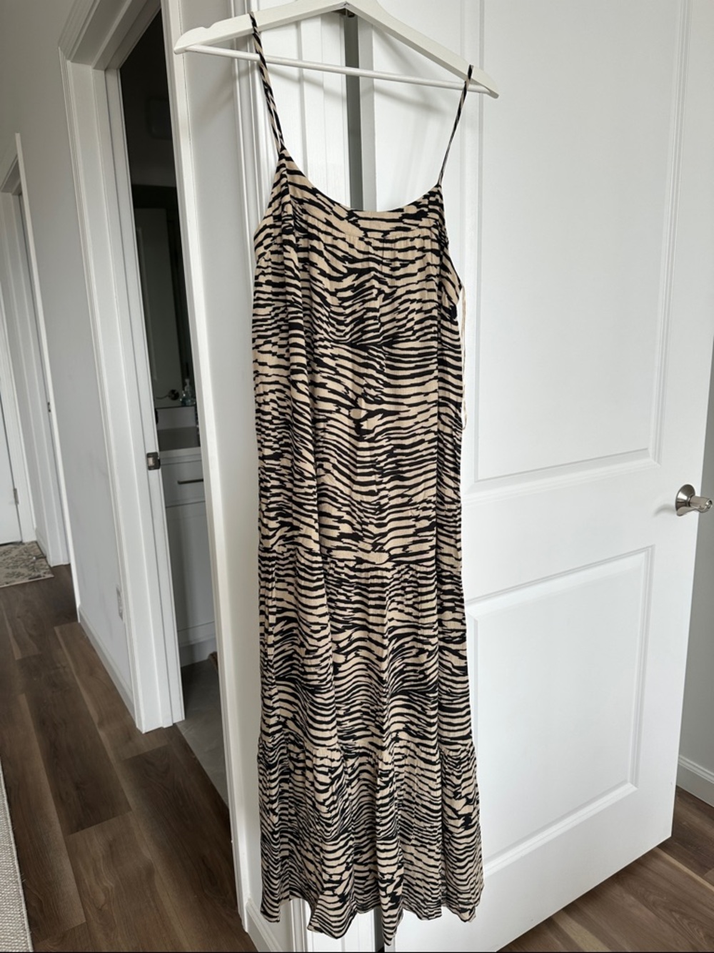 Rails Beige and Black Zebra-Print Maxi Slip Dress